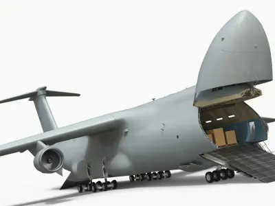  Humanitarian Aid Transport Aircraft with Nose Open and Cargo with Interior 
