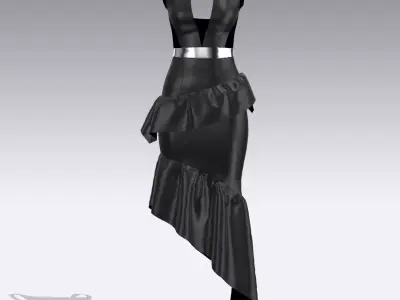 DRESS METALIC BELT WINDOW FRONT LEATHER BLACK DRESS 3D model