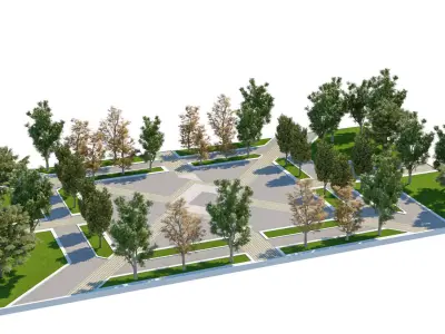 Modern Geometric Park Plaza 3D Landscape Model Low-poly 3D model