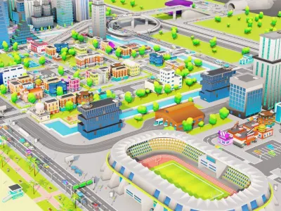 Cartoon City Pack Modular Low Poly Urban Assets Low-poly 3D model