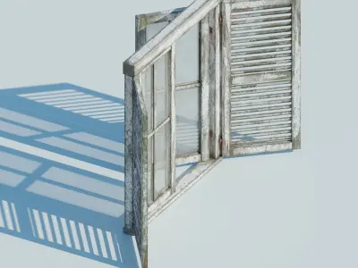 Old broken wooden window Low-poly 3D model