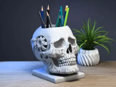 Robot Skull pen holder  Cyborg pen holder 3D print model purchase