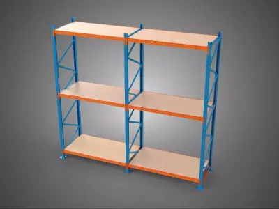 FRAME SHELF WOOD STEEL WAREHOUSE METAL SHELVES STORAGE RACK TRAY 3D model