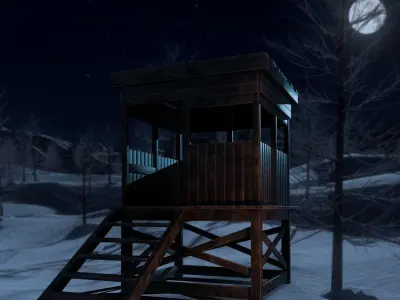 Watchtower - Hunter Cabin - Wood and Military Textures - RC -  Low-poly 3D model