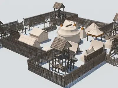 Set of medieval campaigns assets Low-poly 3D model