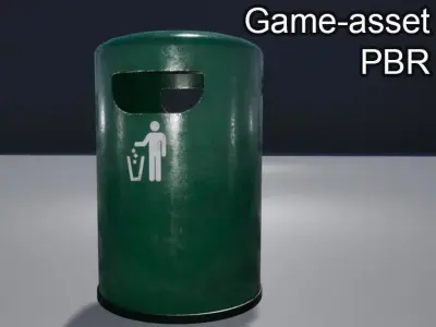 Round Trashcan Low-poly 3D model