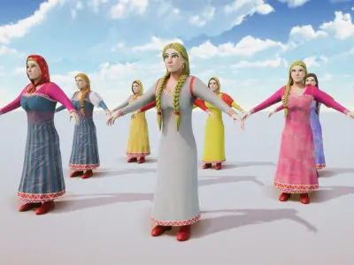 Stylized Medieval People Female Kit Rigged with Shape Keys Low-poly 3D model