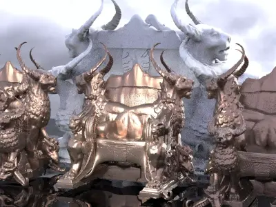 Gilgamesh Ornate Throne  4 designs  with single statues 3D model