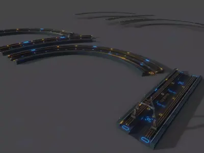 Sci-fi Platform Road Pack Low-poly 3D model