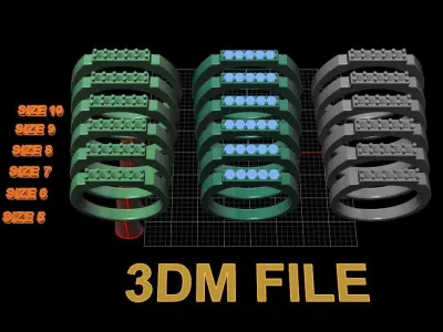 STEP BAR DIAMOND RING BAND NARROW MIX SIZE 3D print model