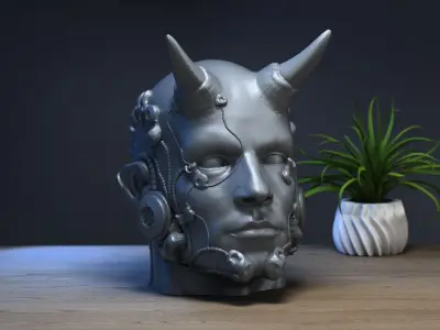 Robot human demon orc Headphone Stand Cyborg Headset Stand 3D print model