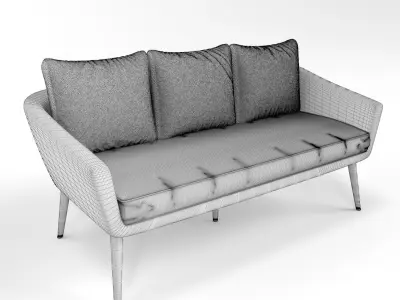 Garden furniture rattan natural and black 3D model