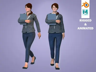 Business Woman Character rigged Low-poly 3D model