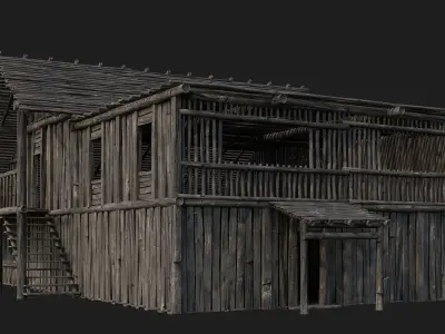 Old Wooden Building 4K Textures GameReady 182 Low-poly 3D model