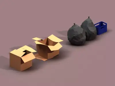 Post Apocalyptic Cardboard Box and Garbage Low-poly 3D model