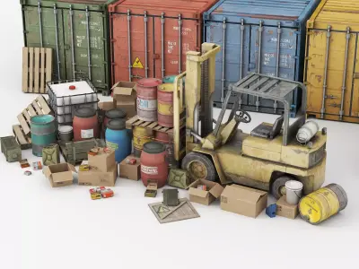 Game Industrial Warehouse Item Set Low-poly 3D model