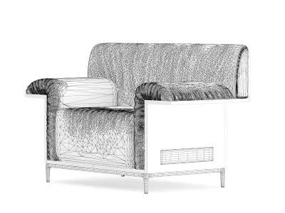 Black Leather Armchair with Wooden Back 3D model