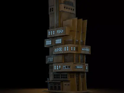 DYSTOPIAN BRUTALIST BUILDING SCIFI 08 Low-poly 3D model