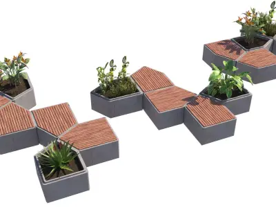 Modular Hexagon Planter Outdoor Bench Low-poly 3D model