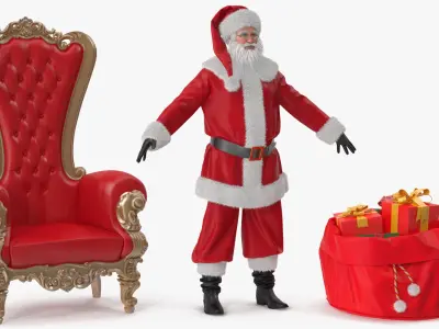  Santa Claus with Open Bag and a Throne Chair 