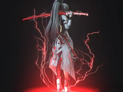 Warrior girl Low-poly 3D model