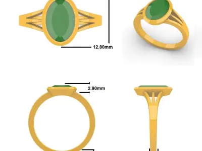 Oval Single Stone Ring 3D print model