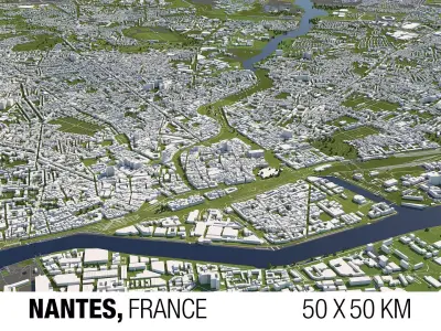 Nantes France 50x50km 3D City Map 3D model