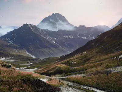 Grass Mountains Valley Environment - Unity 2017 Project Low-poly 3D model