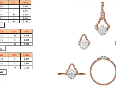 Light Minimalist Diamond Ring Earrings Pendant Set 3D print model