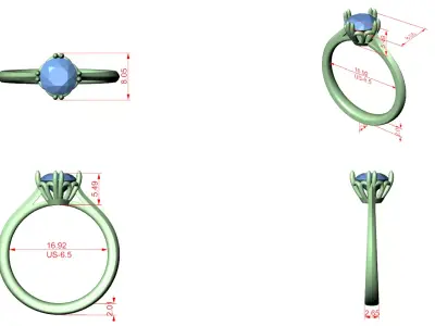 Classic Solitaire Diamond Ring CAD Model STL  3D print model