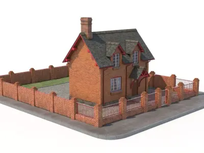Small brick house Low-poly 3D model