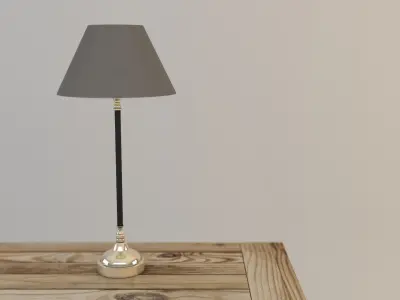 LAMP---Chromium lamp on wooden table 3D model
