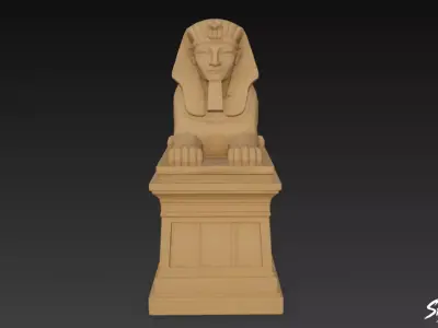 Egyptian Sphinx Statue on Pedestal Low-poly 3D model