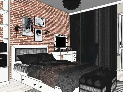 Modern Teen Bedroom Interior Scene 3D model