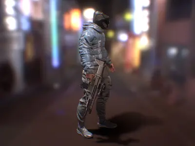 PBR CyberHunter gun in video game Low-poly 3D model