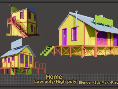 Wooden house Low-poly 3D model 3