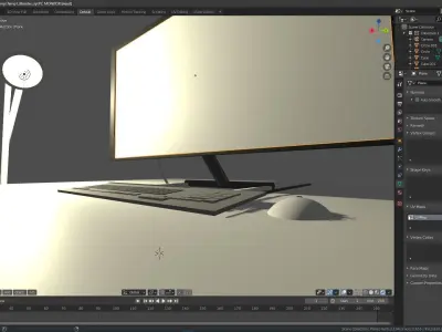 Desk with Monitor  Keyboard and Mouse Free 3D model