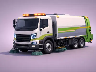 Low Poly Street Sweeper Service Vehicle PBR Texture Low-poly 3D model