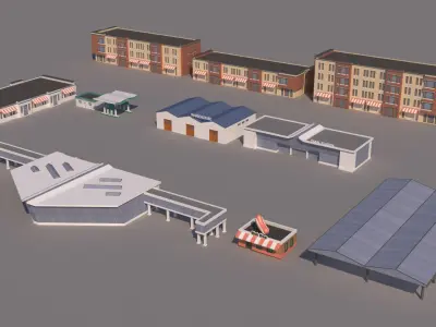  Realistic Low poly Cartoon City Modular Elements 