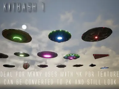 UFO - KIT-Bash 1 - 16 Low Poly PBR Ufo pack Low-poly 3D model