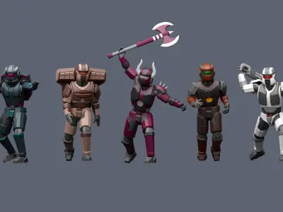 Cartoon characters robots  Low-poly 3D model