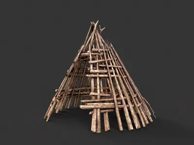 Primitive Wood Stick Jungle Shelter 17 Low-poly 3D model