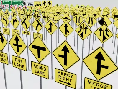 American Road Sign Pack Low-poly 3D model