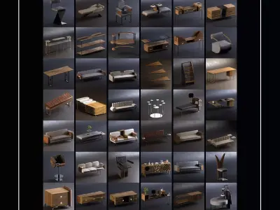30 Interior Design Scenes - 55 3D Furniture Designs FREE 3D model