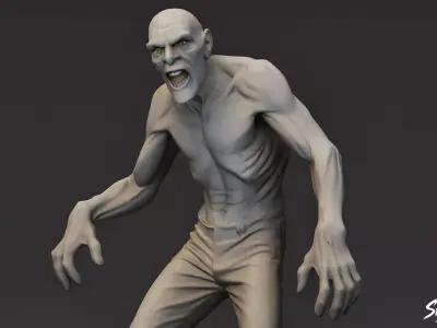 Zombie Statue Stalking Pose Low-poly 3D model