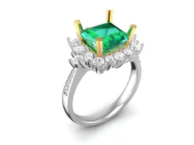 Luxury Emerald Cut Halo Diamond Ring 71 3D print model