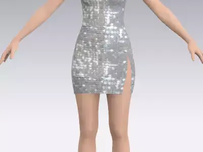 Dress glitter asymetric one shoulder heart Low-poly 3D model