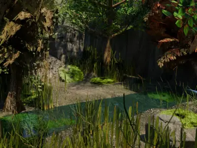 Game Ready Forest Map with LakesPonds and 4 Connected Sectors Low-poly 3D model