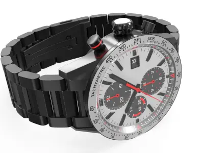  Black Steel Chronograph Watch With Tachymeter 