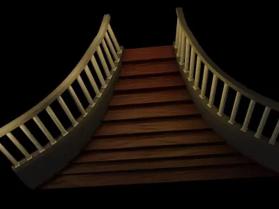 Stairs wooden staircase Low-poly 3D model